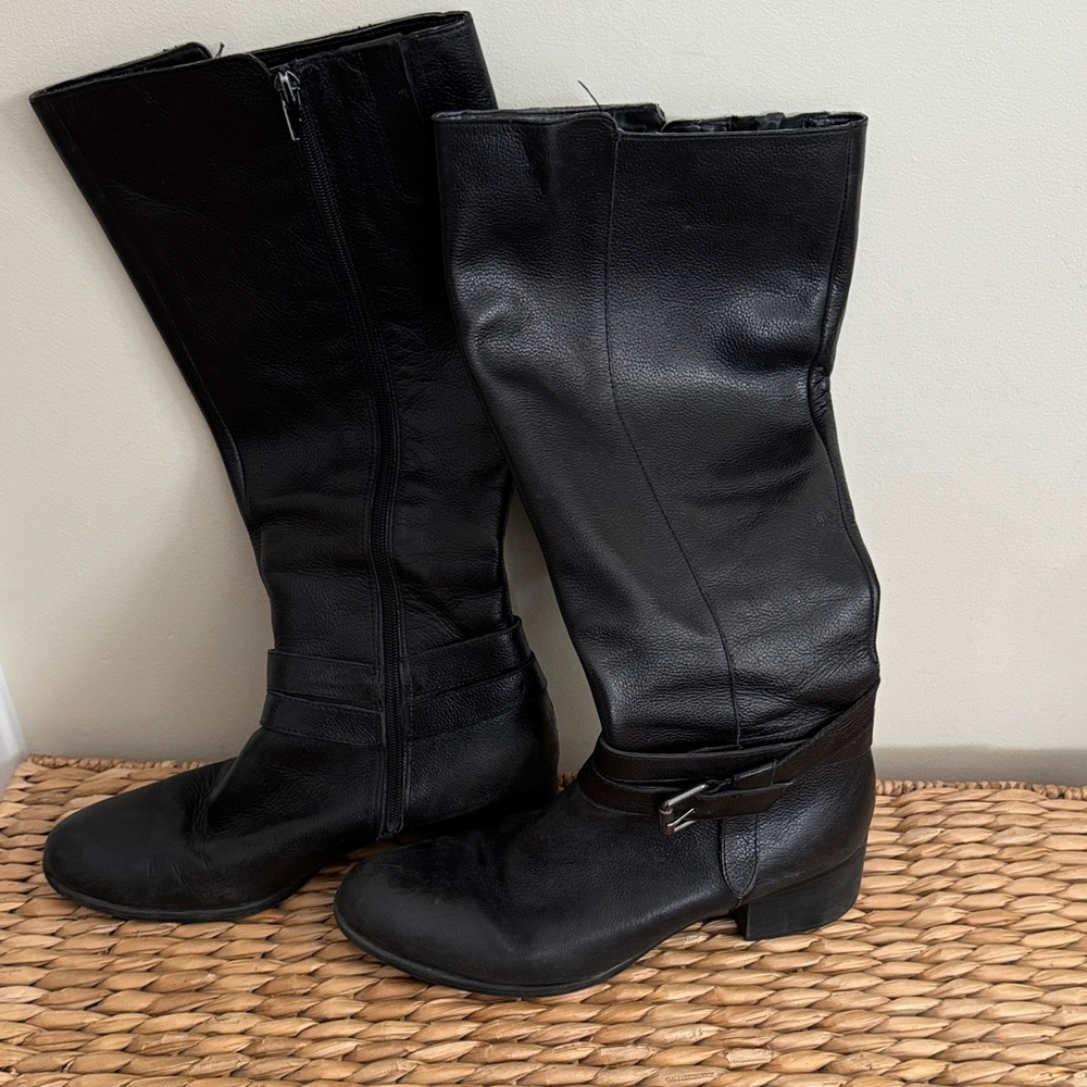 Naturalizer Black Leather Heeled Boots